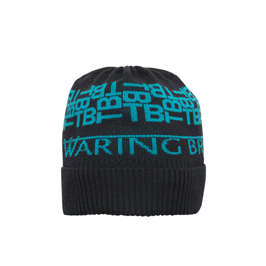 Ski-Style Monogram Pattern Hat Black/Teal