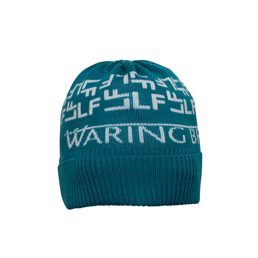 Ski-Style Monogram Pattern Hat Teal/White
