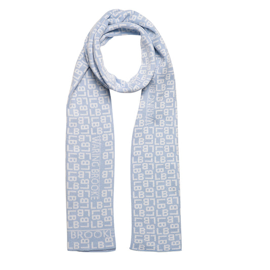 Ski-Style  Monogram Pattern Scarf Baby Blue/White