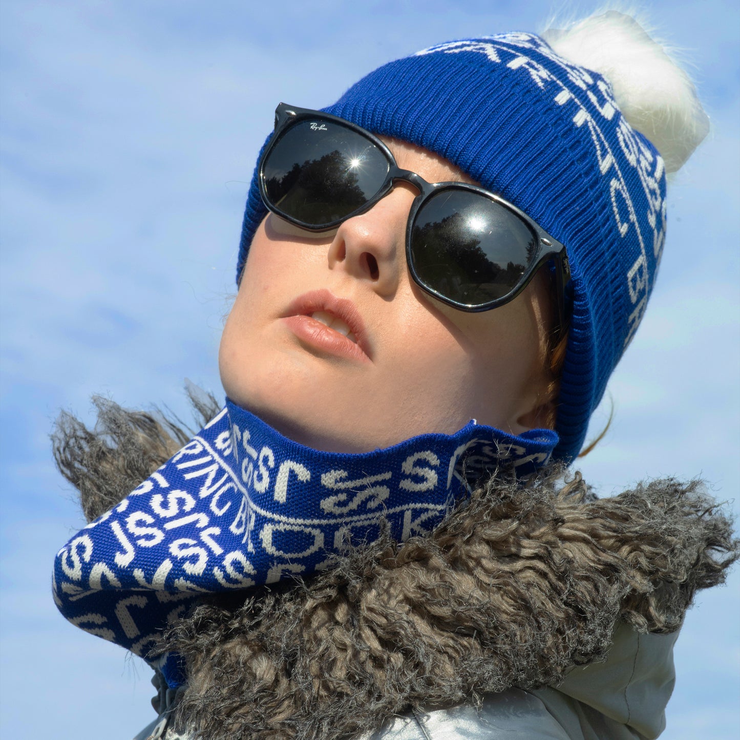 Ski-Style  Monogram Pattern Hat Teal/White
