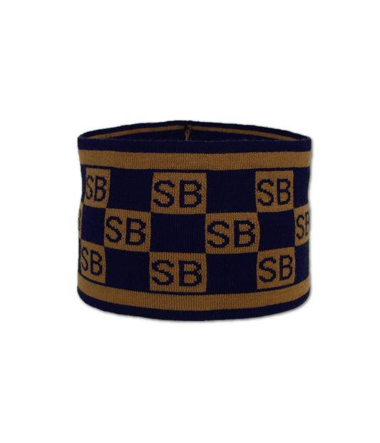 Squared Monogram Headband Navy/Tan