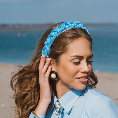 OUTLET: Polka Plait Hairband Sea Blue/White