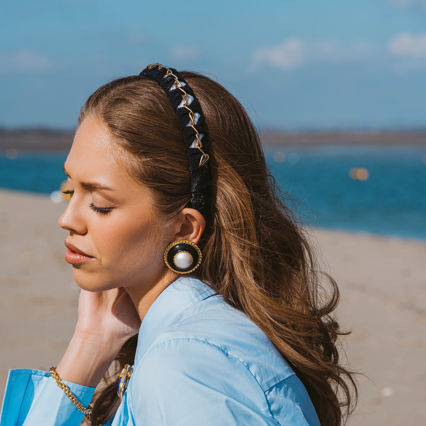 OUTLET: Twisted Chain Hairband Tan/White