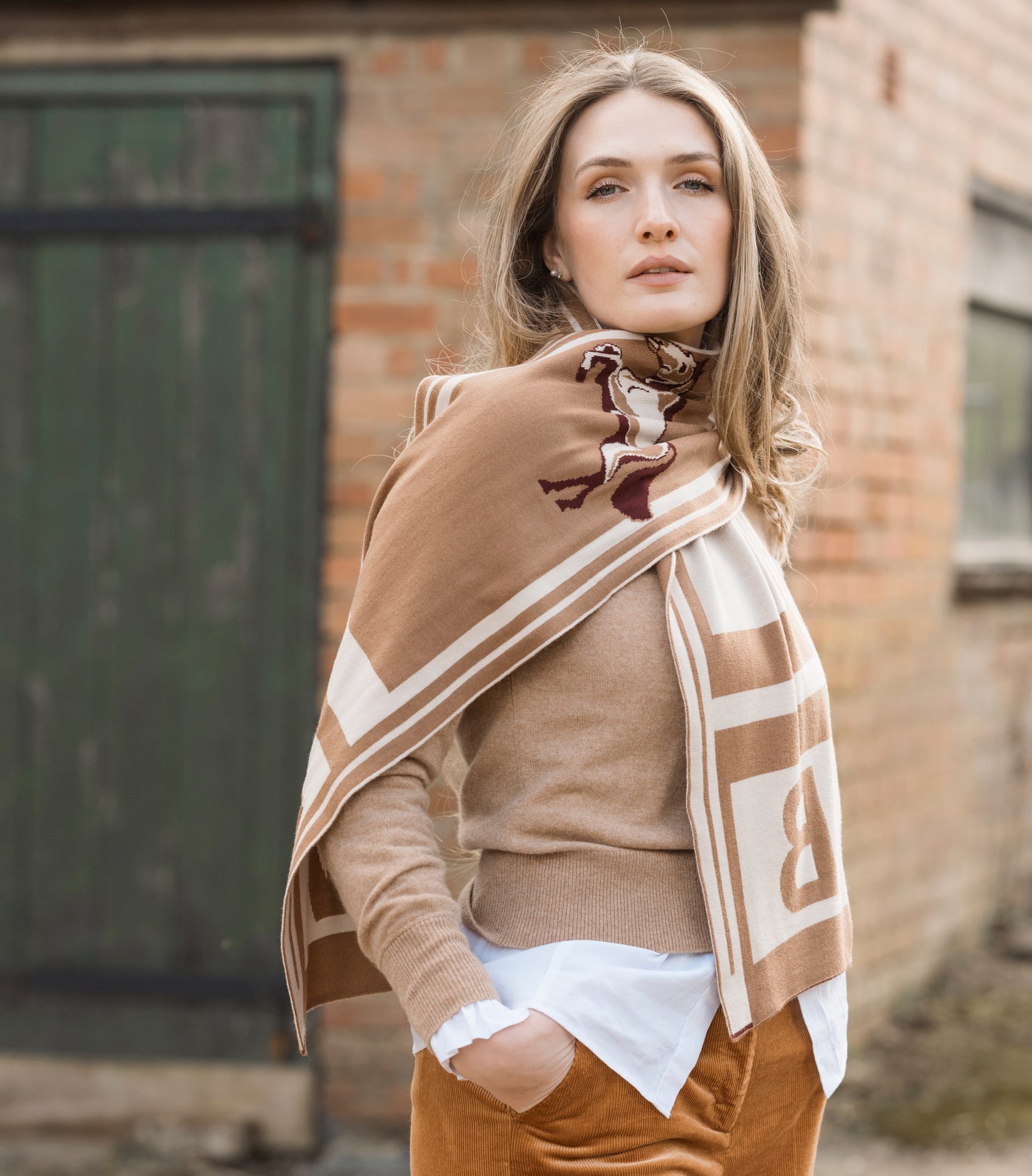 Personalised Stallion Monogram Scarf Navy/Tan